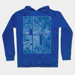 Puebla, Mexico Map Typography - Blueprint Hoodie